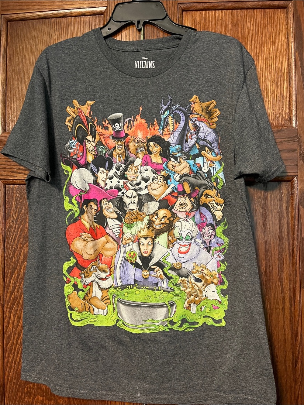 Disney Dark Heather Gray Villains Tee with Neon Accent Art